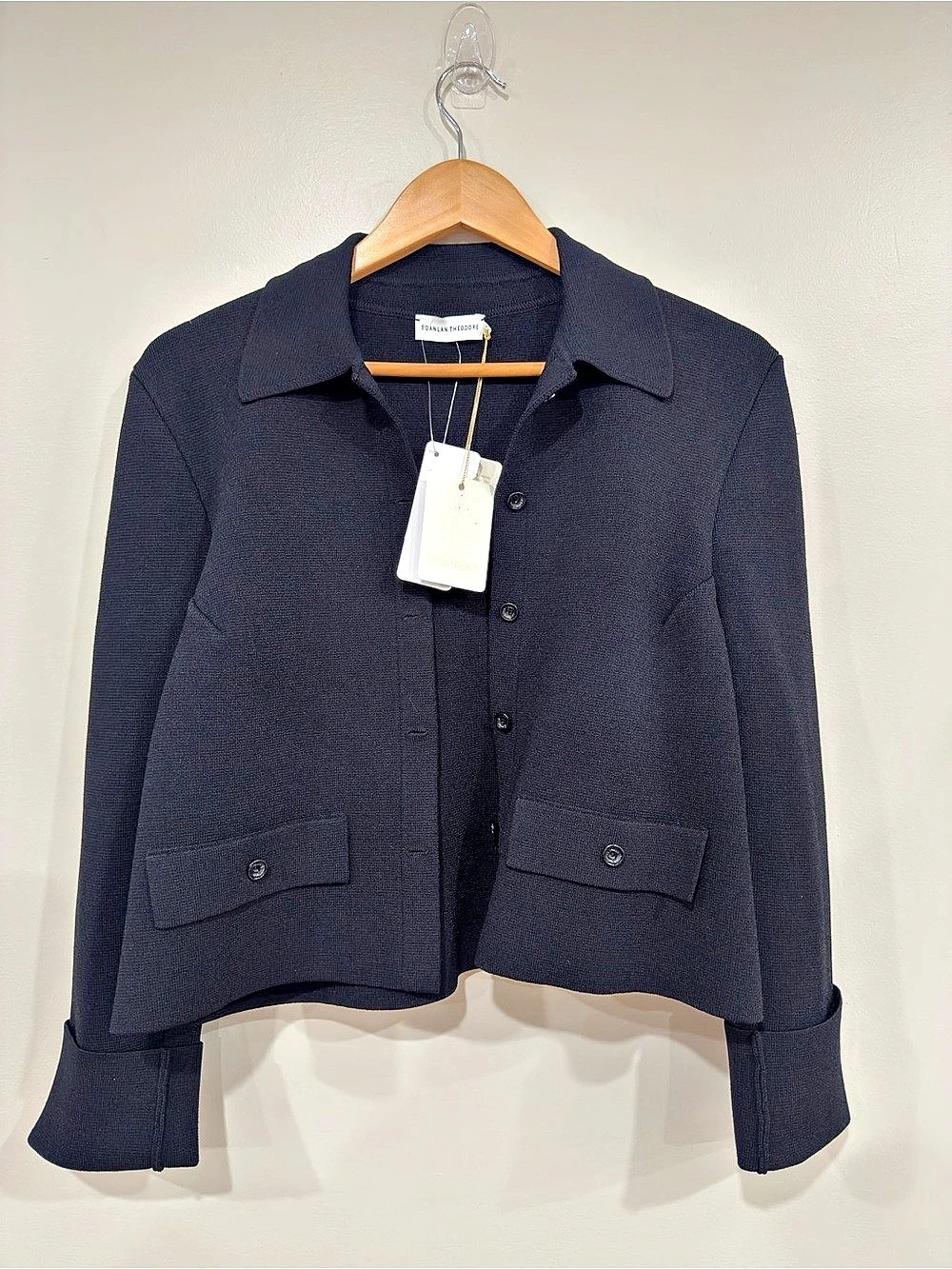 Scanlan Theodore Crepe Knit Crop Button Jacket Black
